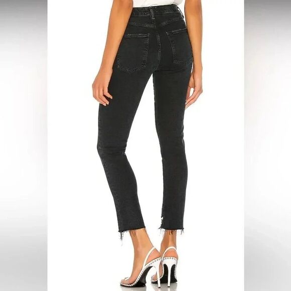 AGOLDE Toni Mid-Rise Slim Straight lyocell blend Jeans in Feral black sz 27 - Picture 2 of 10
